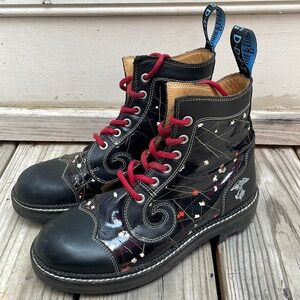 Fluevog 7th Heaven  Derby Swirl Black/Foral Classic Derby Boots Us Womens size 8